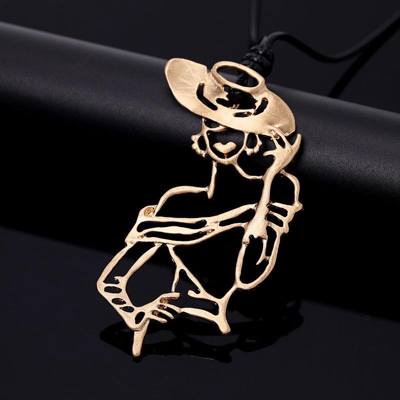 Metal Necklace Sweater Chain Long Hollow Woman Cartoon Personality Pendant Necklace