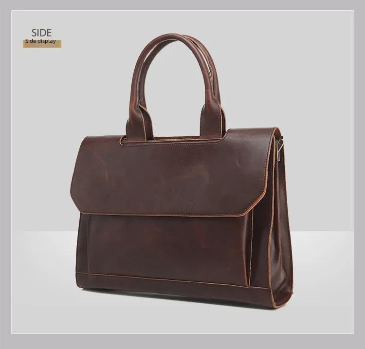 Koreańska Męska Torba Kurierska Retro Business - Skóra Crazy Horse na Ramię i do Ręki, Teczka Podróżna