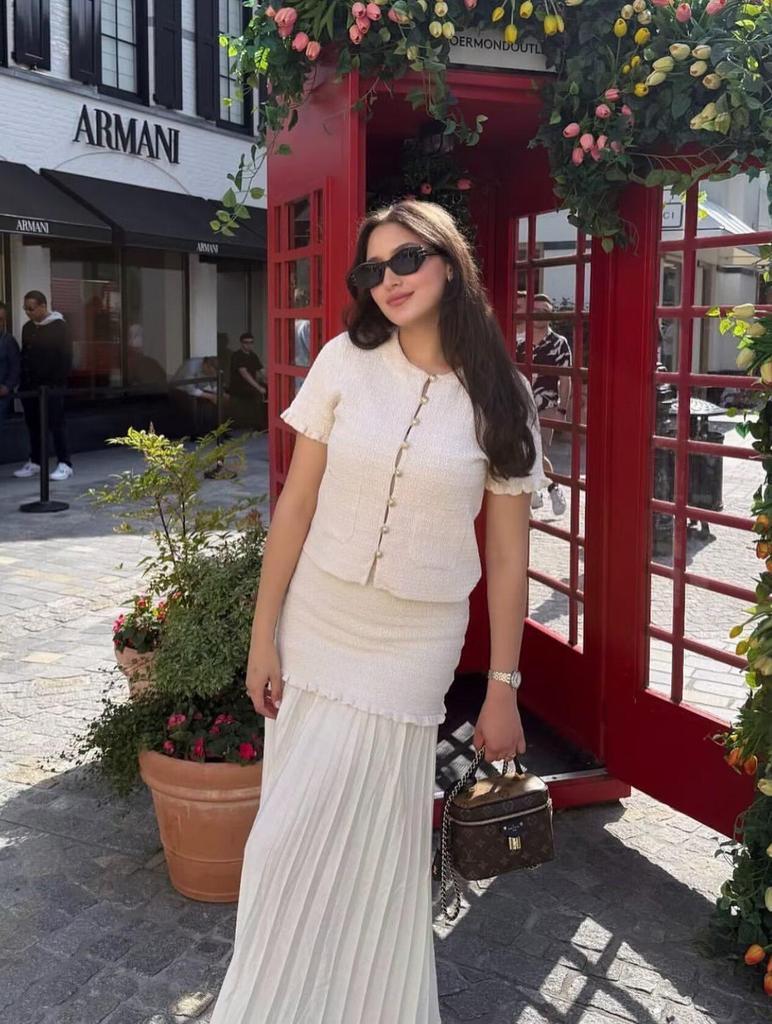 2025 Summer European & American Style Elastic Knitted Tube Top & Midi Skirt Set