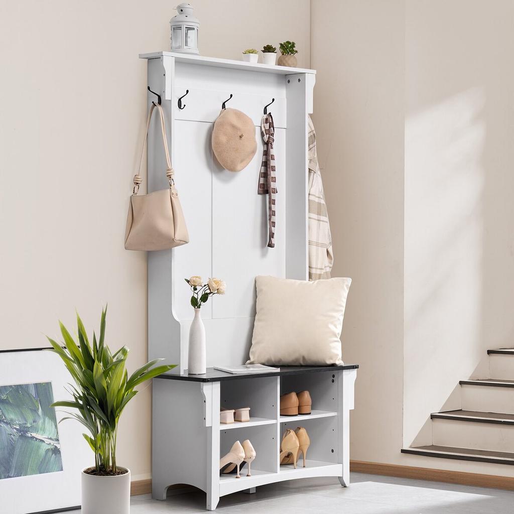 Hall Tree Wooden Hall Tree with Bench 5 Hooks for Entryway & Hallway