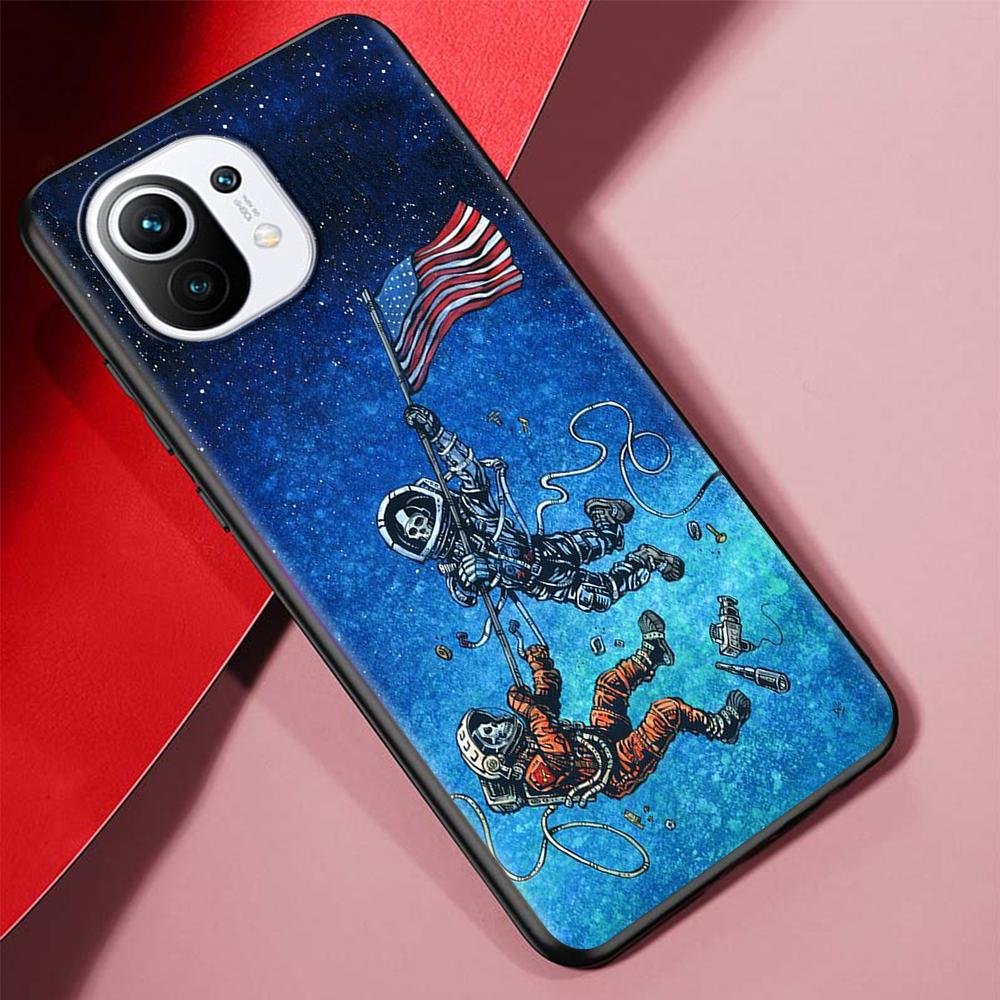 Cartoon Funny Space Astronaut Case for Xiaomi Mi 11 Ultra 11T 10T 9T Pro Note 10 A2 9 8 Lite A3 CC9E 10S Black Soft Phone Cover