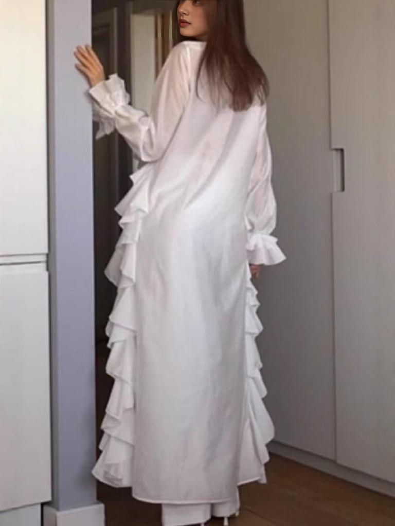 Women's Spring Summer New Sweet Fresh V-Neck Long Sleeve Irregular Hem Shirt Lady Top
