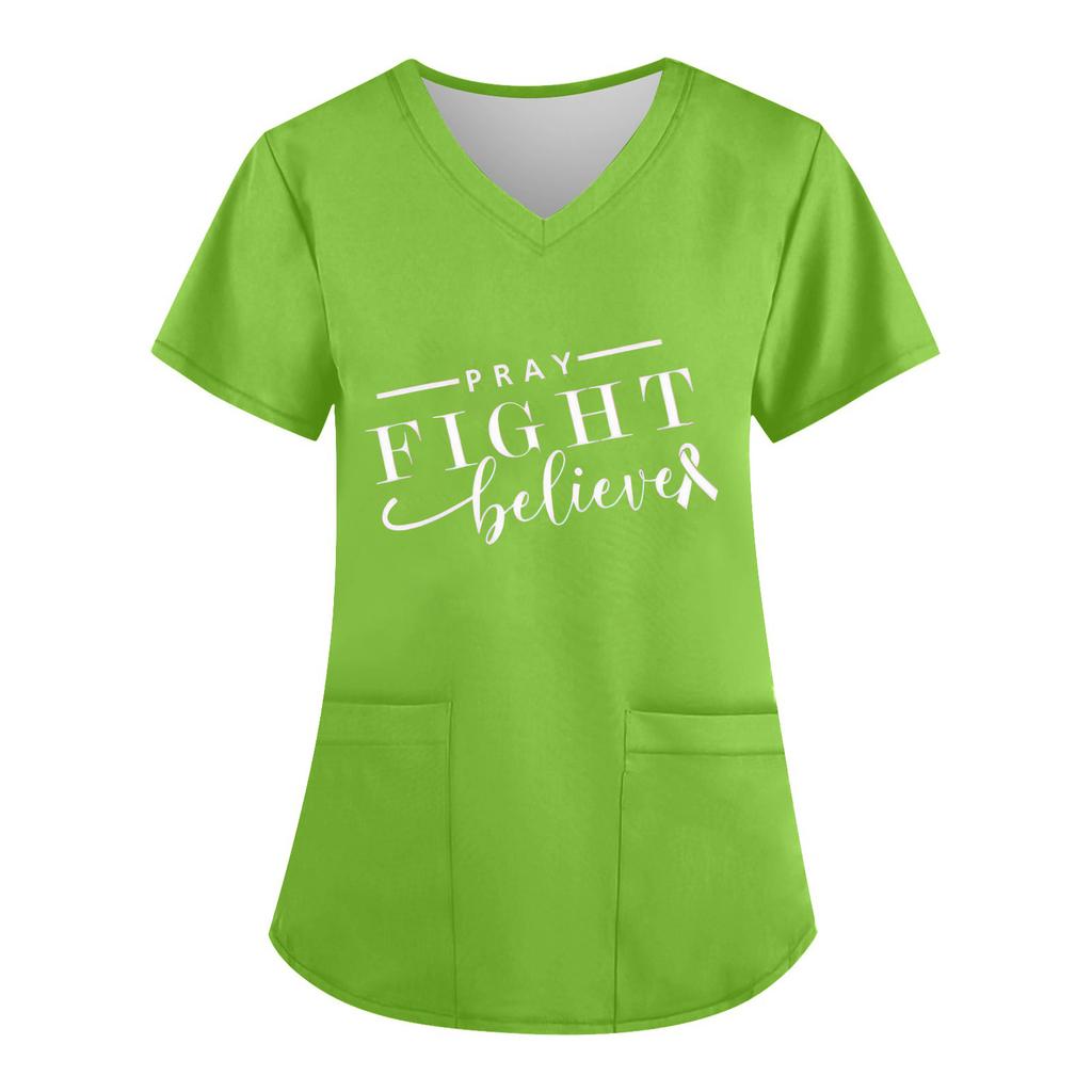 Women's V-Neck Short-Sleeve Pocketed Top With Side Slit