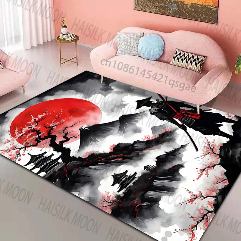 

Samurai red sun mountain scene Pattern Rug Carpets for Bedroom Living Room Sofa Mat Creative Door Mat Cloakroom Home Decor 40x60cm