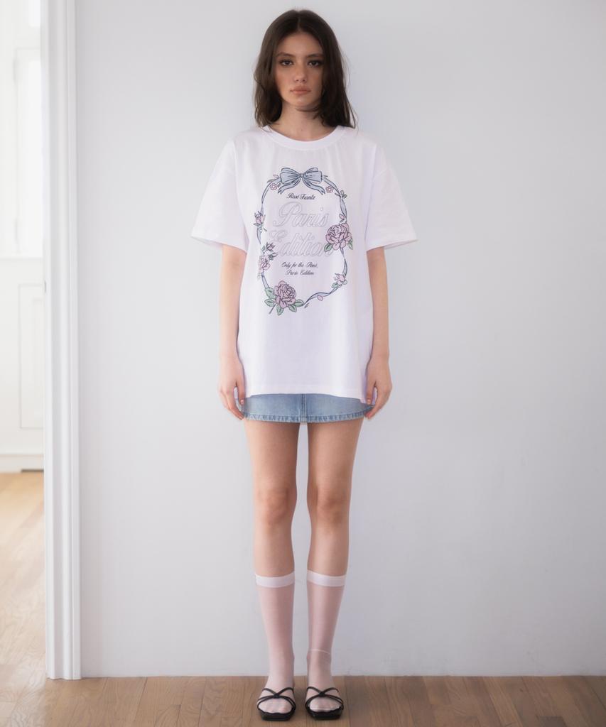 ROSEFRANTZ Vintage Floral Frame T-Shirt [White]