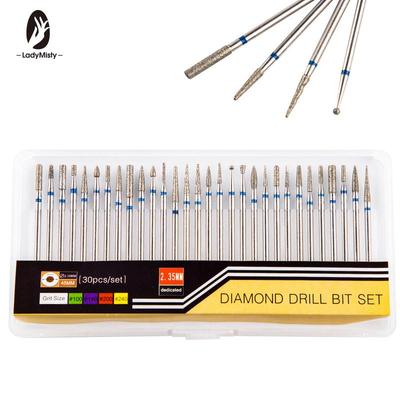 30pcs Rotate Diamond Nail Drill Bit Cutter Burr Cuticle Clean Drill For Electric Machine Manicure