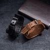 Vintage Charm Wide Leather Bracelet for Men Punk Hexagon Male Wristband Viking Bracelet Mens Jewelry Party Accessories