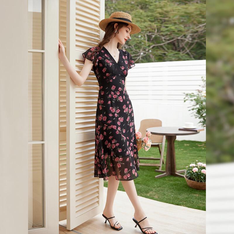 Elegant V-Neck Floral Print Maxi Dress
