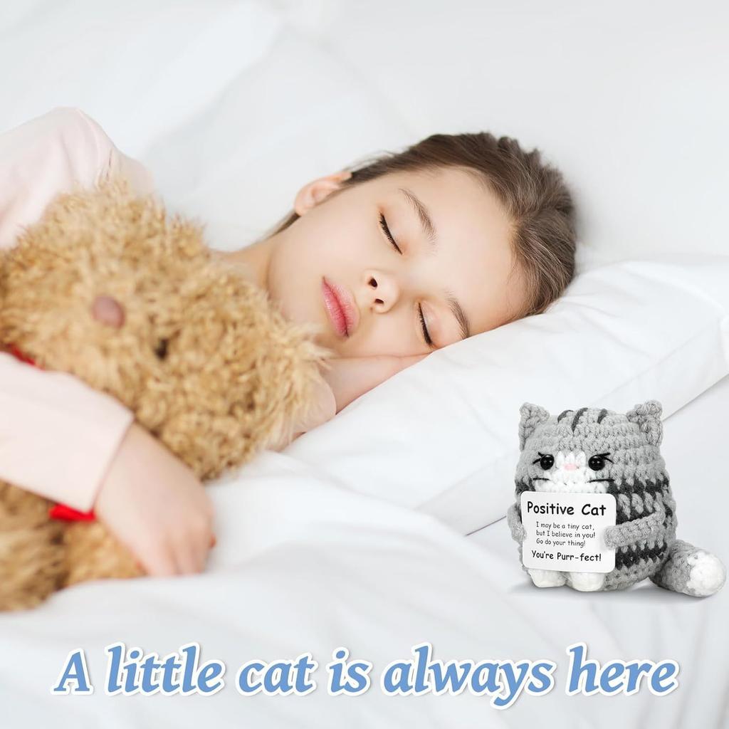 New Crochet Cat Doll Ornament Home Room Decoration Handmade Knitted Positive Energy Cat Doll With Card Christmas Party Gifts