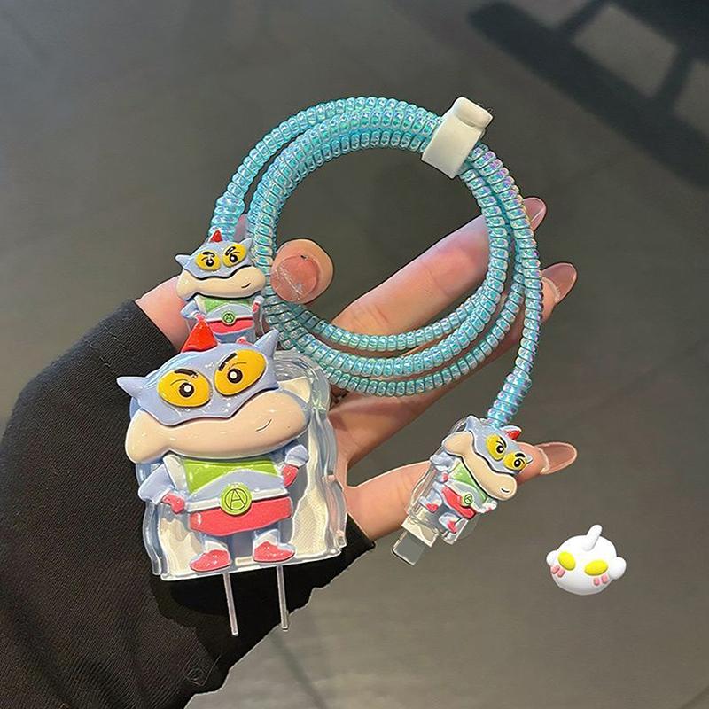 3D Crayon Shin-Chan Charger Data Cable Protector Case Winder Kits For Iphone Ipad 18W 20W Protective Cover Data Line Anti-Break