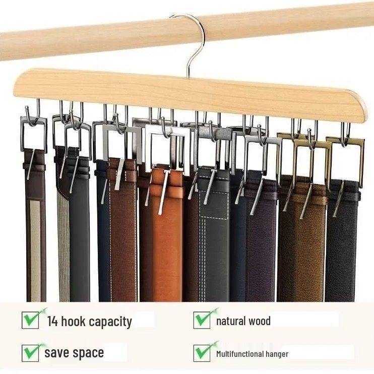14-Hook Multifunctional Solid Wood & Leather Adhesive Foldable Metal Clothes Hanger