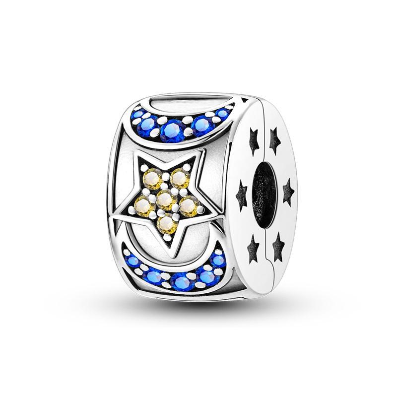 925 Silver Fashion Star Moon Safety Chain Spacer Beads Charm Beads for Original Bracelet Beautiful DIY Jewelry