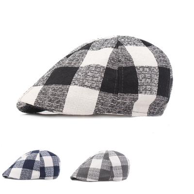 Grid Cloth Beret Men's Duck Tongue Cap Simple Youth Forward Cap Retro England Hat Female Sun Hat
