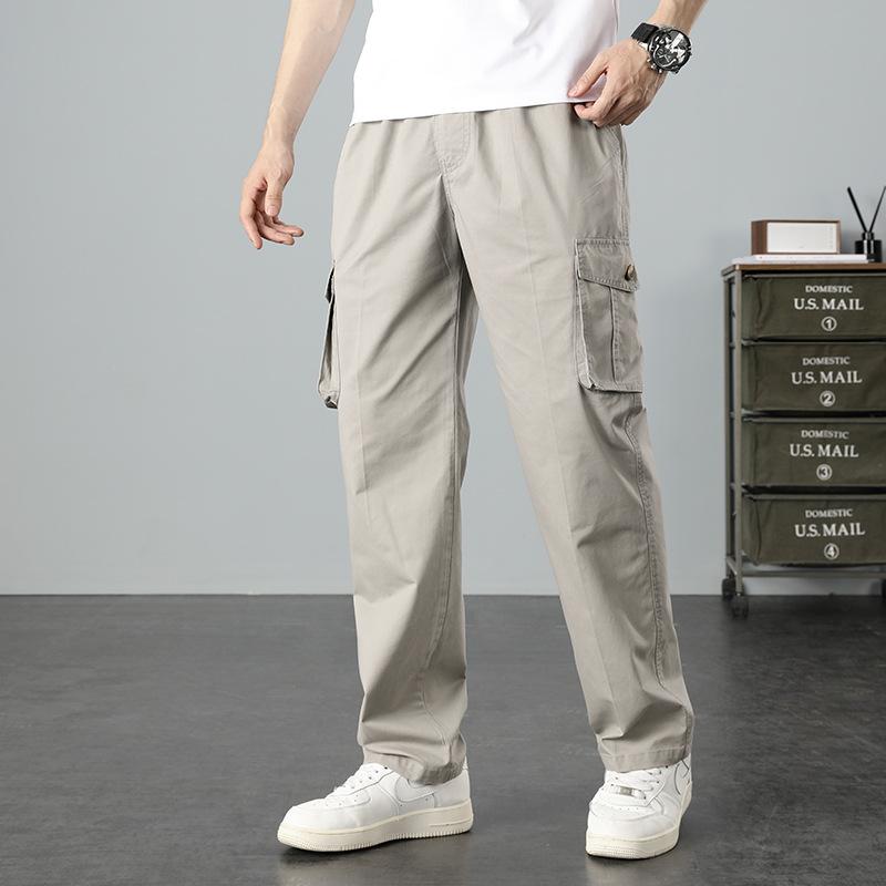 Pure cotton long pants men's thin large size loose casual pants trendy wear-resistant versatile straight-leg pants overalls
