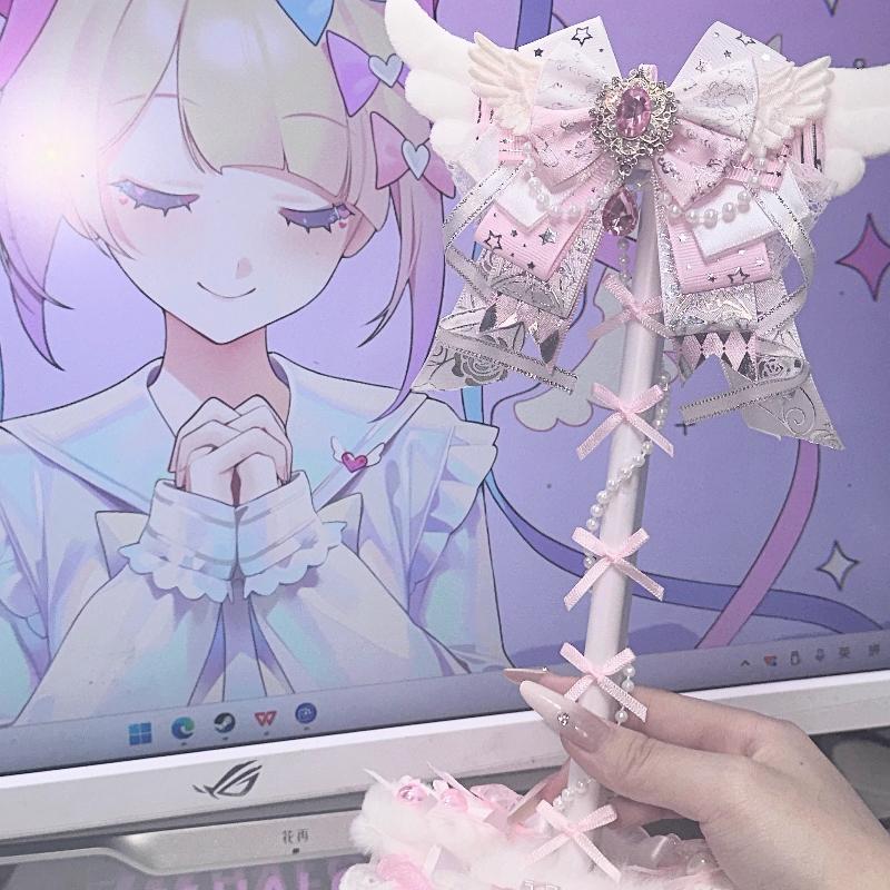 Nuevo Lindo Soporte para Auriculares con Alas de Ángel Personalizado con Lazo de Encaje Rosa Soporte para Auriculares Decoración de Escritorio Kawaii para Exhibición de Auriculares para Gaming
