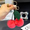 New Red Cherry Pendant Keychain for Women Cute Real Fur Plush Keychains Bag Decorations Car Key Accessories Charm Keyring Gift
