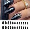 24 Pcs Simple Pink Press On Nails With Silver Glitter Powder Decor Removable Fake Nail Tips Set