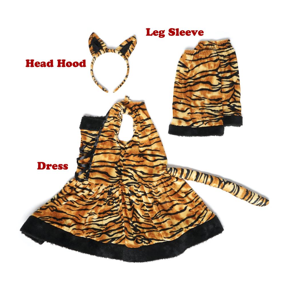 Children’s Tiger Costume Cute Headband Halloween Dress for Girls Kids Funny Animal Cosplay Party Outfit
