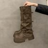 Vintage Platform Thick Sole Woman Knight High Boots Fashion Belt Buckle Long Booties Botas De Inverno Feminina