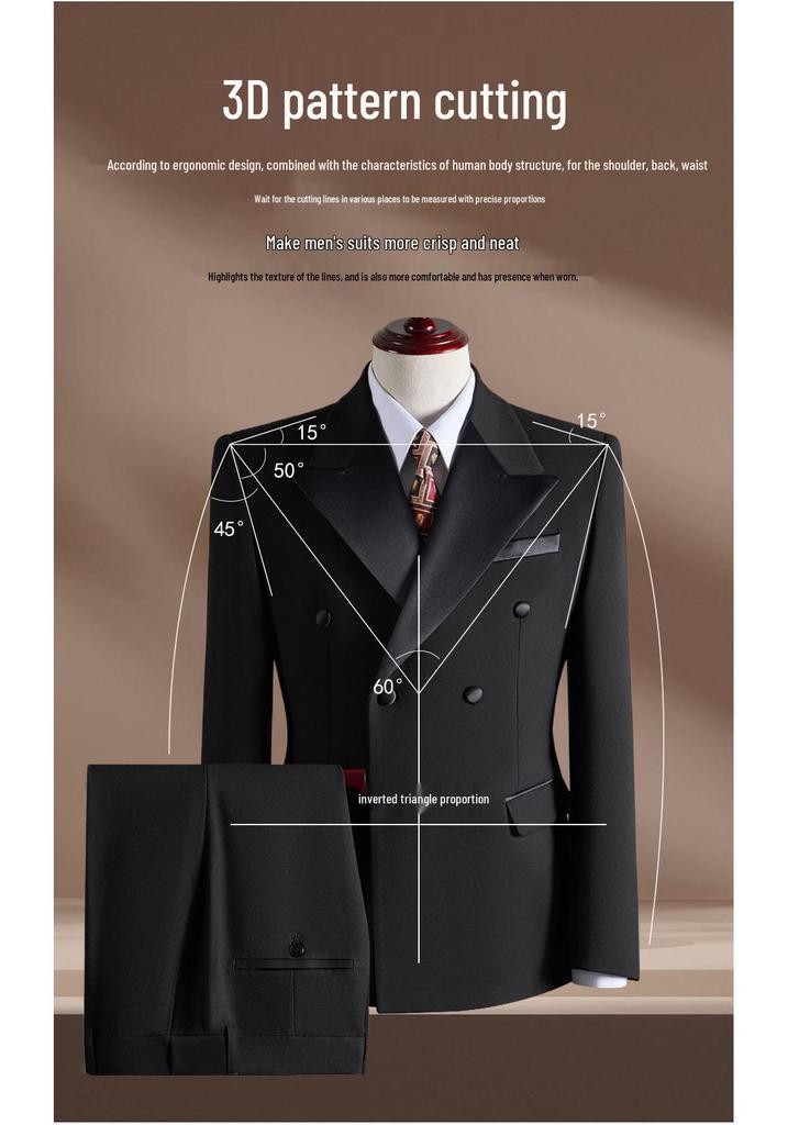 Tashiduo Formal Wear Double-Breasted Tencel Wool Men's Three-Piece Wedding Suit