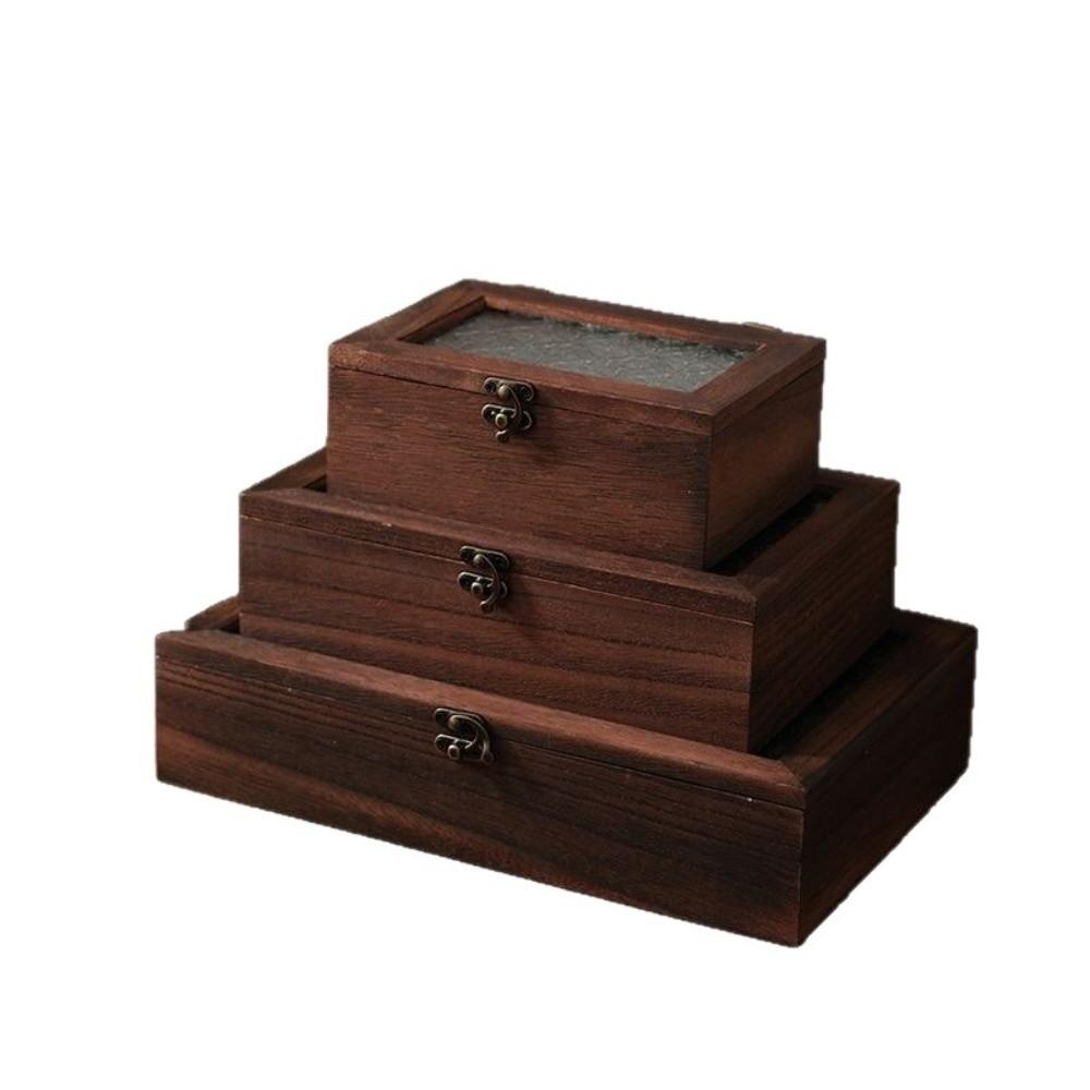 Retro Wooden Flip Cover Storage Box Dustproof Oxidation Proof Desktop Jewelry Box Humidity Proof Home Use Utility Box Sport