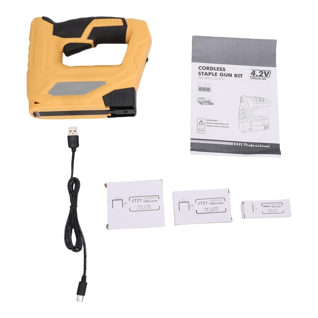 Electric Staple Gun, 2 in 1 Cordless Staple Gun Kit with 3000Pcs Nails and Staples, 4.2V Lithium ion Rechargeable Nail