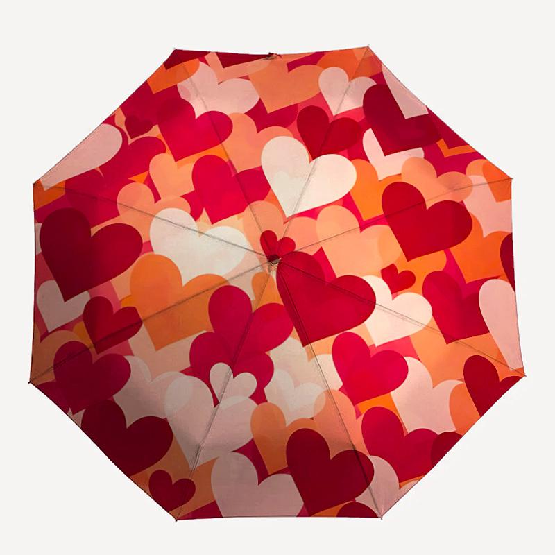 1pc Heart Print Automatic Folding Umbrella - Portable Collapsible Design, 8-Rib Iron Frame, Durable Fabric yy251125071