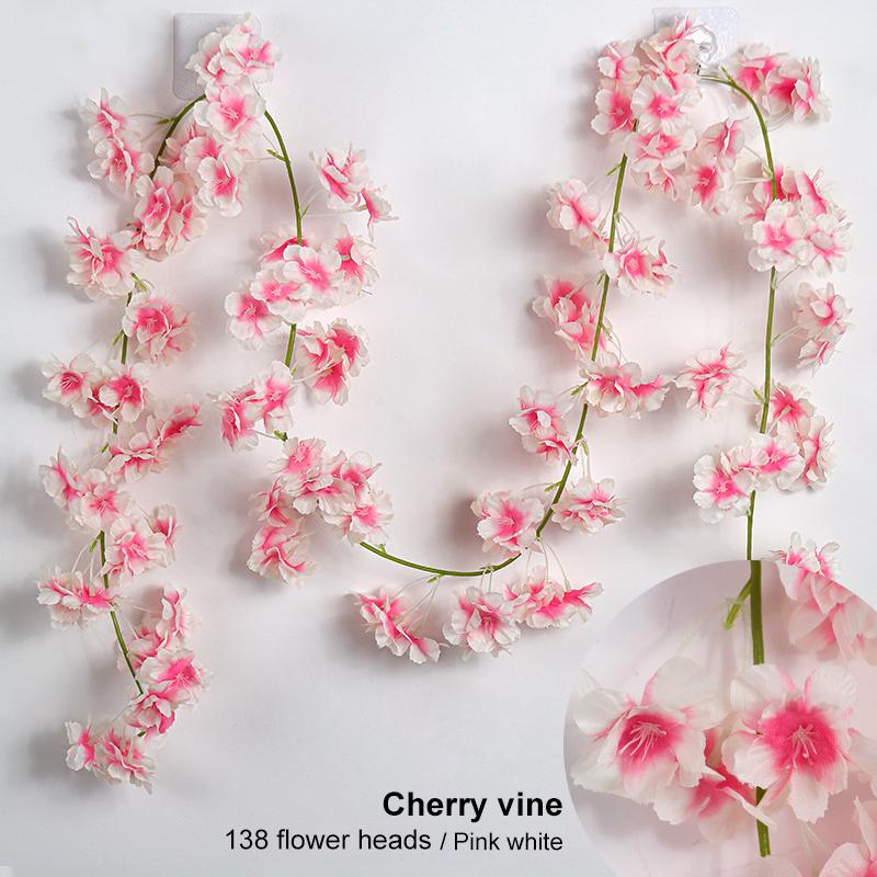 Guirlande de fleurs de cerisier artificielles de 186 cm, guirlande suspendue en soie Sakura pour mariage, jardin, arche, mur, décoration de fête à domicile