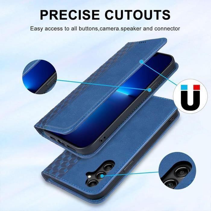 Coque de protection - samsung - galaxy s24 plus - bleu marine - motif treillis - portefeuille intégré