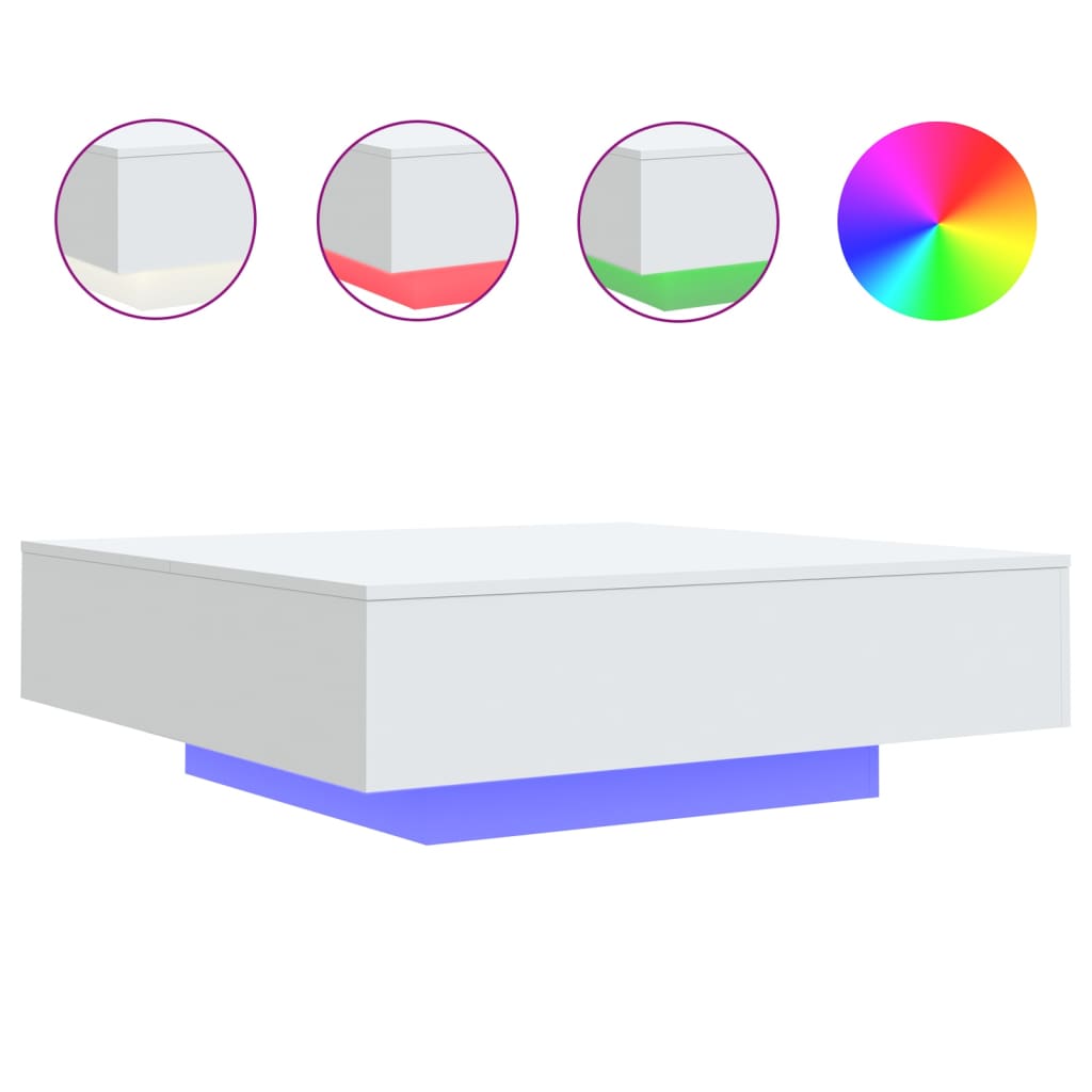 Coffee Table with LED Lighting, White, 100x100x31 Cm