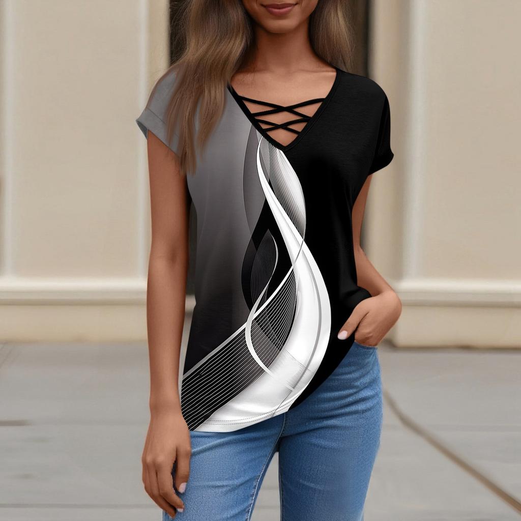 Womens Summer Tops Short Sleeve Shirts V Neck T Shirts Loose Blouses Tees Casual Tunic