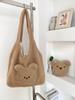 Cute Bear Faux Lamb Wool Women's Shoulder Bag Fall Winter Large Capacity Female Tote Bag Carto Embroidery Ladies Messenger Bag