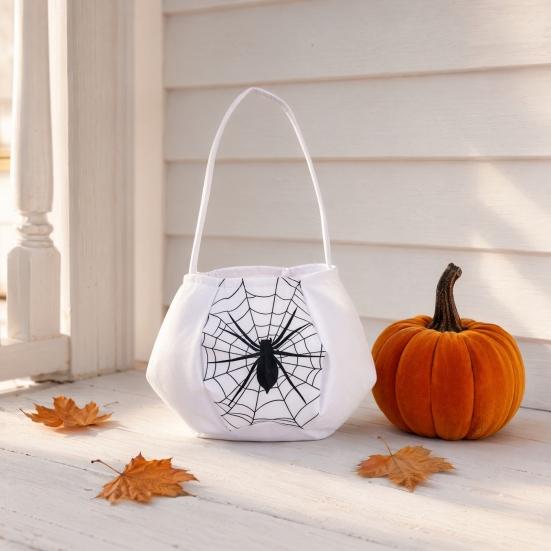 Huaqianguhh Cute Halloween Treat or Trick Bag with Handle for Kids, Reusable Non Woven Candy Goodie Bag, Soft Handbag Basket Party Favors