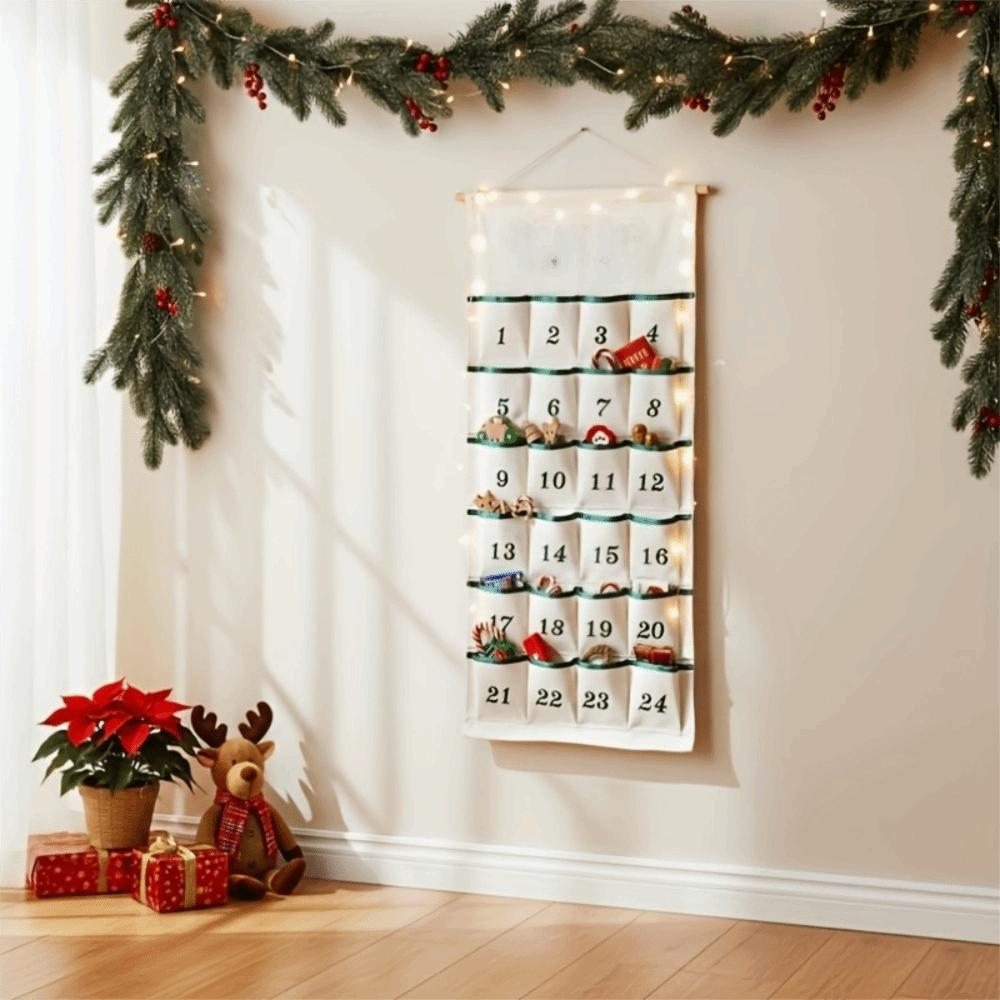 With 24 Pockets Christmas Countdown Calendar Numbered Countdown Storage Bag Keys