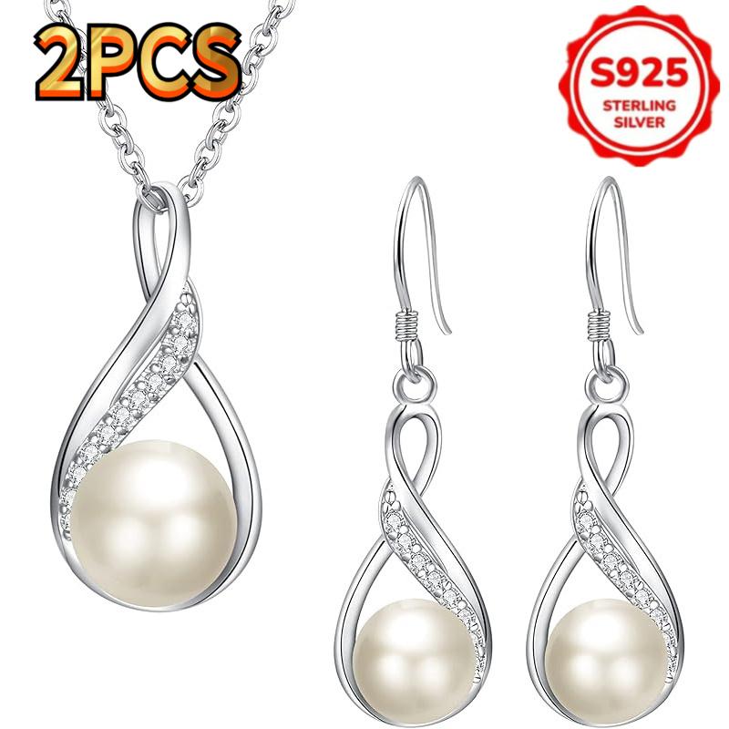 Luxurious and Elegant S925 Sterling Silver Freshwater Pearl Earring and Necklace Set for Women, an Excellent Choice for Women's Jewelry