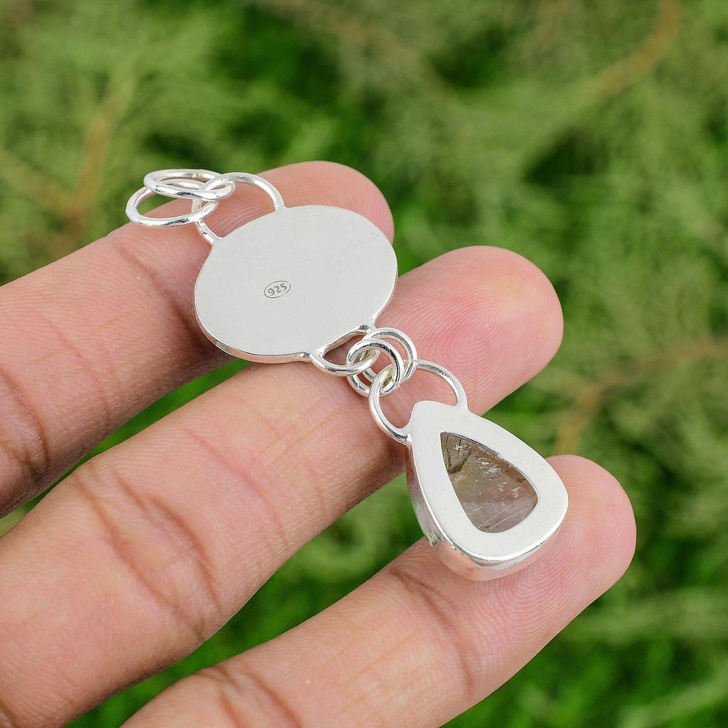 Thanks Giving Day Deal Naturlig Gyllene Rutil Bröllopshänge Smycken 925 Silver