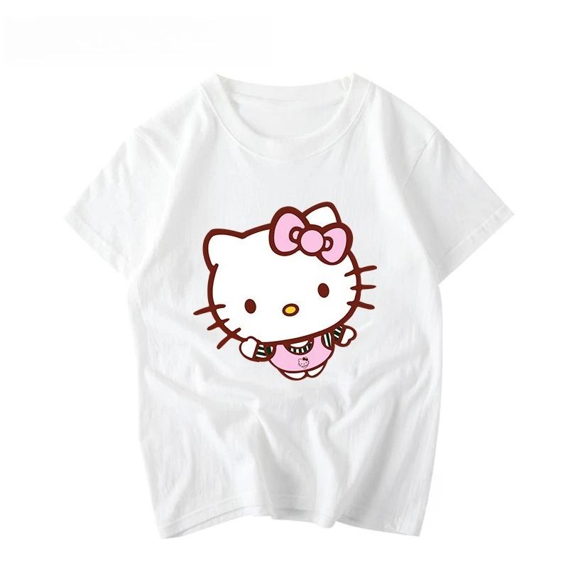 Summer 2026 New Childrens Tshirt Hello Kitty Graffiti Cartoon Print Pure Cotton Breathable Parentchild Fashion Short Sleeve