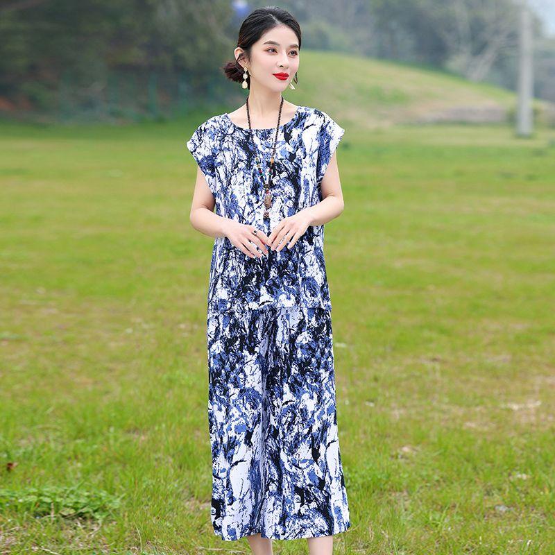 Cotton Silk Two Piece Set Womens Summer Outfit Loose Short Sleeve T-shirt and Pants Casual Trendy Plus Size