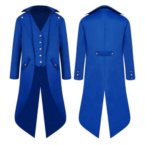 Yousheng Men Tailcoat Lapel Long Sleeve Pockets Mid-length Suit Coat Solid Color Fake Two Pieces Mid-Century Retro Style Tuxedo Coat