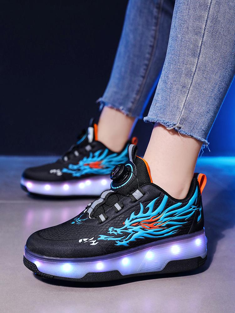 Original head manufacturer four-wheel runaway shoes for boys, students, pulleys with brakes, flight shoes, fashion hidden skates for girls