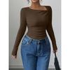 Women S Asymmetrical Neck Long Sleeve Knit Top Slim Fit Autumn Blouse