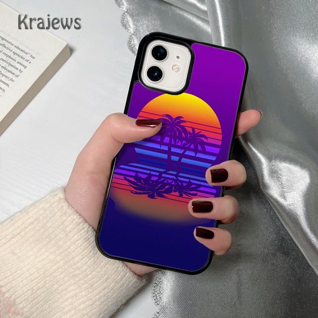 80s Retrowave Neon Palms Tree Soft Phone Case Cover For iPhone 17 Air 16 15 14 Plus 12 13 Pro Max Coque Fundas