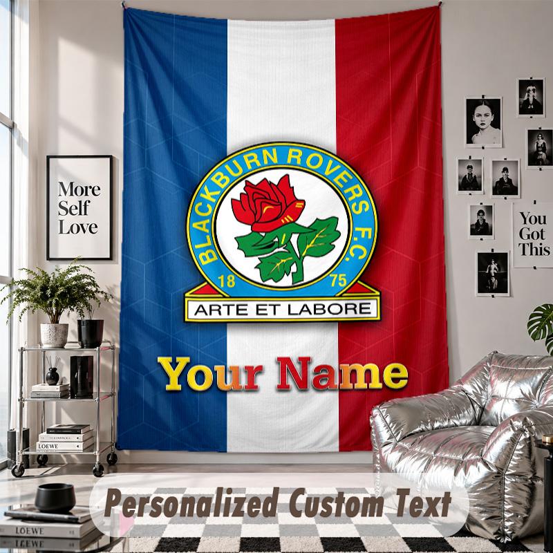 Wall Hanging Tapestry With Custom Name & Text, Blackburn Rovers Football Decorative Tapestry For Bedroom