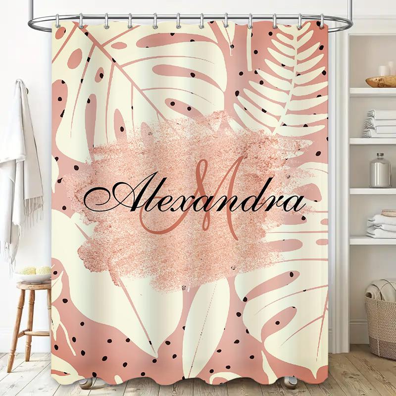Monochrome Palm Print Shower Curtain Name Bath Decor For Home Bathroom Pink White Colorful Leaf Design Modern Style
