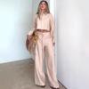 Cross-border European and American Long-sleeve Collared Sexy Backless Short Women's Top, Export Temperament, Lace-up Slim Pants Set