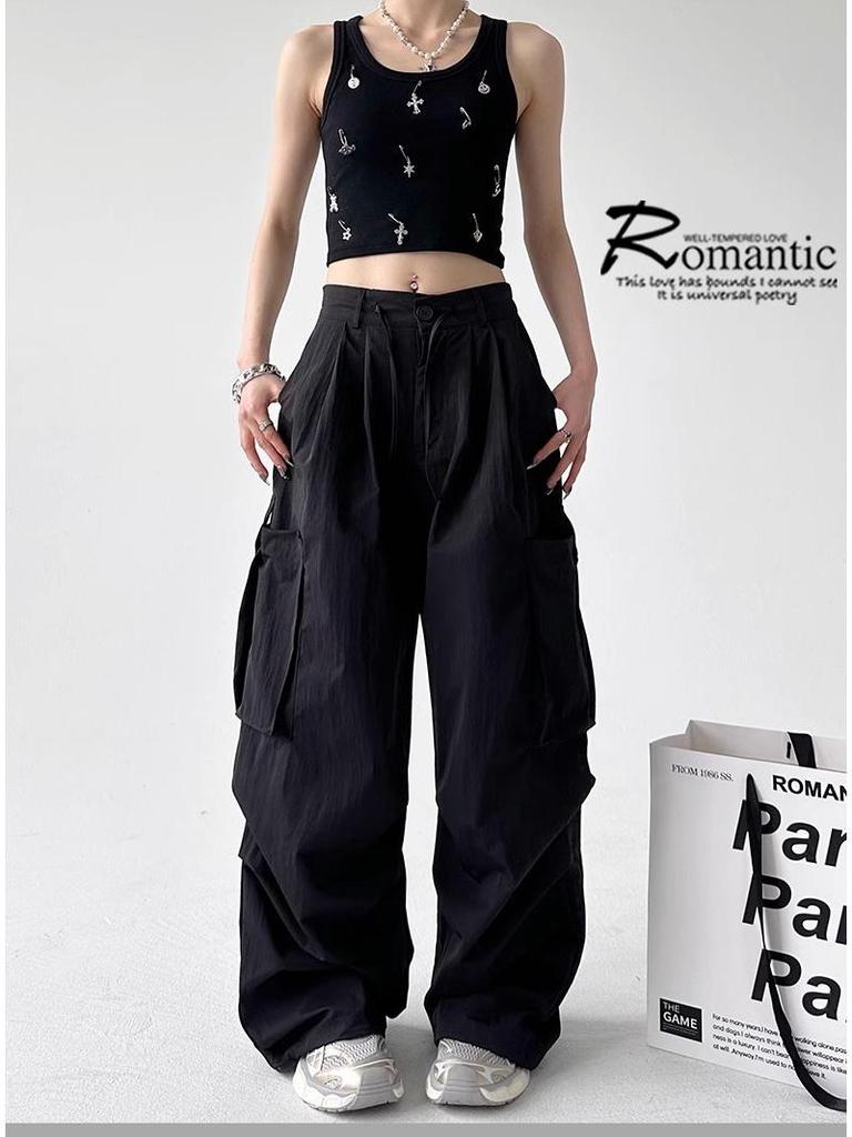 Women's 2025 American Retro Wide-Leg Parachute Cargo Pants - Quick-Dry, High-Waisted, Loose Fit
