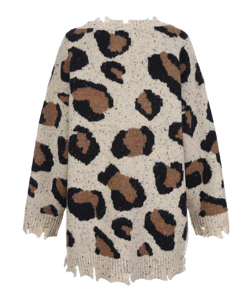 LALAFOX Leopard Print Knit Oversized T-Shirt Beige Bq4Kl005