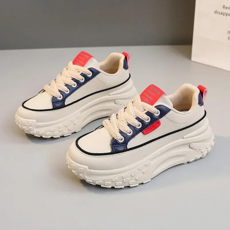 2025 New Model Shoes for Women Platform Adds Height Vulcanized Ladies Shoes Anti-slip Wear-resistant Leather Casual Sports Shoes