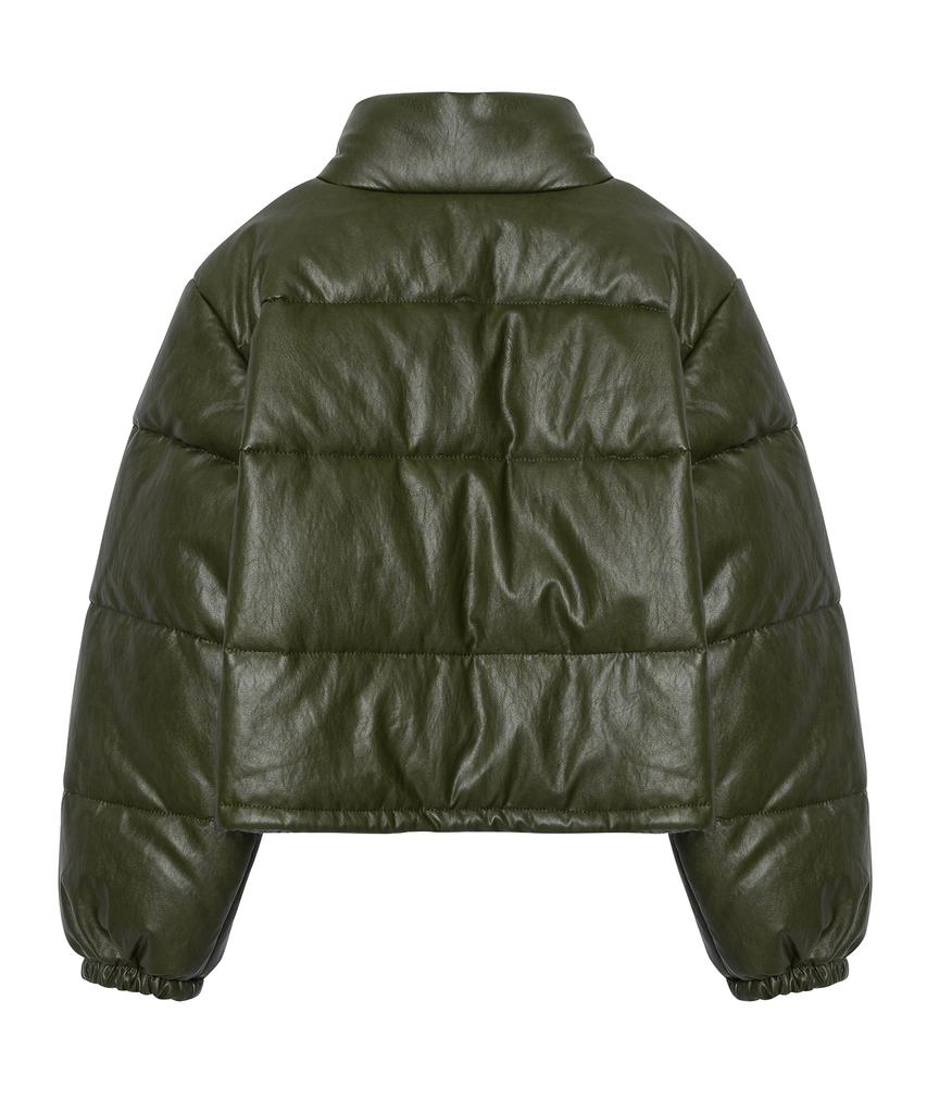 Leftseoul Synthetic Leather Short Padded Jacket [Khaki]