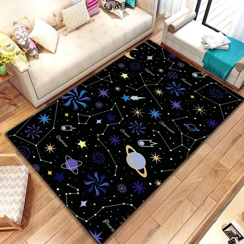 Cartoon Outer Space Astronaut Carpet Universe Galaxy Area Rug For Bedroom Living Room Decor Planet Doormat Starry Sky Floor Mat